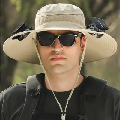 2025 New Solar Fan Outdoor Fishing Hat-Solar Sun Protection Sun Hat with Fan Solar Fan Hat Dual Power Supply Fan Outdoor Fan