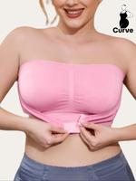 【Plus Size】 Solid Color Push Up Strapless Bra, Women's Comfortable Breathable Bra, Women's Lingerie for All Seasons