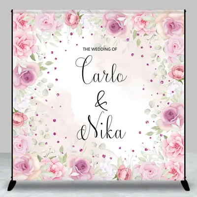 Custom Pink Spring Floral Wedding Party Backdrop - Aperturee