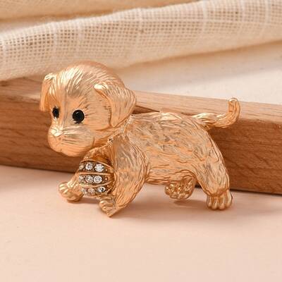 Pet Matte Light Golden Alloy Rhinestone Brooches