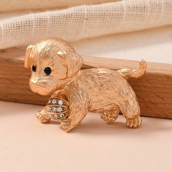 Pet Matte Light Golden Alloy Rhinestone Brooches