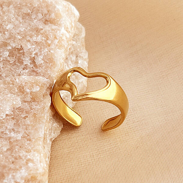 304 Stainless Steel Hollow Heart Open Cuff Rings for Women