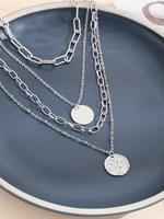 Round Charm Chain Layered Necklace, Charms Necklace for Men, Punk Street Hip Hop Texture Metal Disc Pendant Alloy Necklace, U...