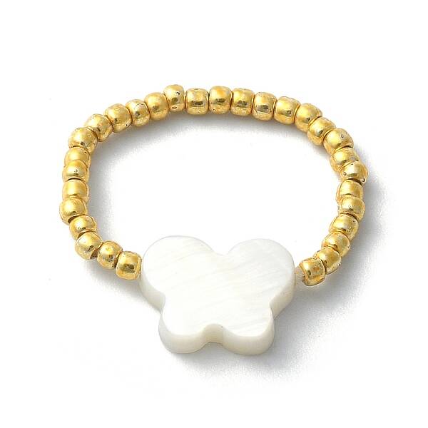 Natural Shell & TOHO Round Seed Braided Bead Style Finger Ring