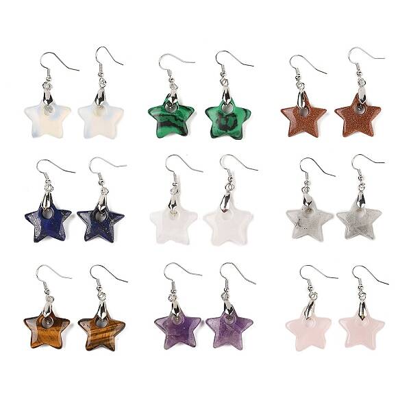 Natural & Synthetic Mixed Stone Dangle Earrings