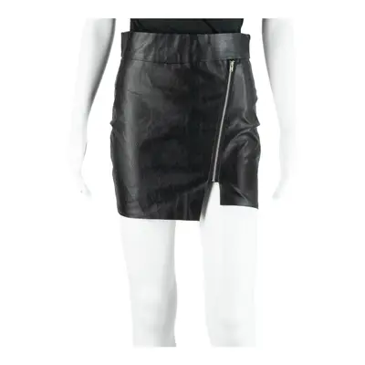 Faux Leather Zip Short Mini Skirt Black Womens M