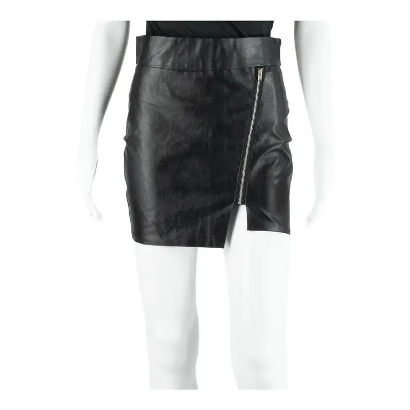 Faux Leather Zip Short Mini Skirt Black Womens M