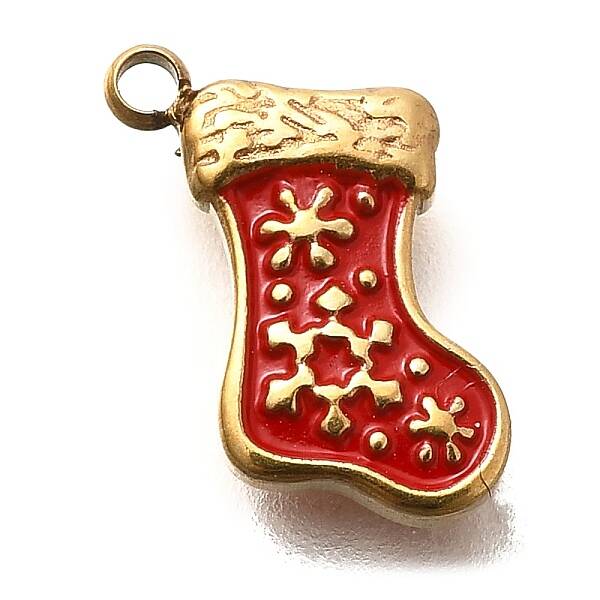 Christmas 304 Stainless Steel Red Enamel Charms