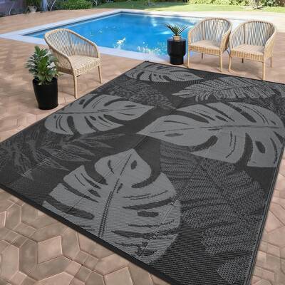 Garvee Reversible Waterproof Outdoor Rug 9x12ft – Durable Plastic Straw Mat – Leaf Design, UV & Mark Resistant, Lightweig...