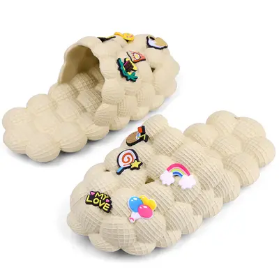 Kids Bubble Slides with Charms Boys Girls Funny Lychee Bubble Slippers Soft Massage Golf Ball Shoes Non-Slip House Slippers f...