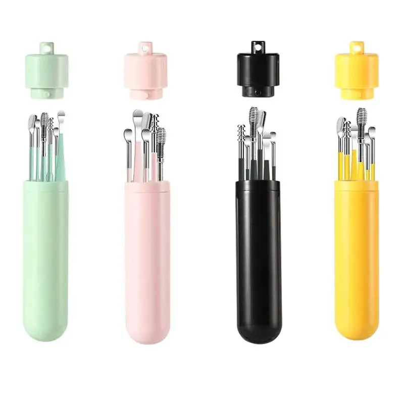 6 Counts/Set Ear Wax Removal Tool Set with Storage Tube,Ear Cleaning Kit Ear Spoons Ear Picks Curette,Ear Wax Remover Tool,Ea...