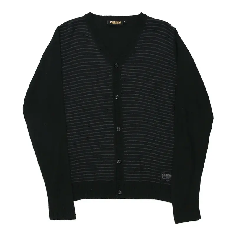 Charro Striped Cardigan - Large Black Acrylic