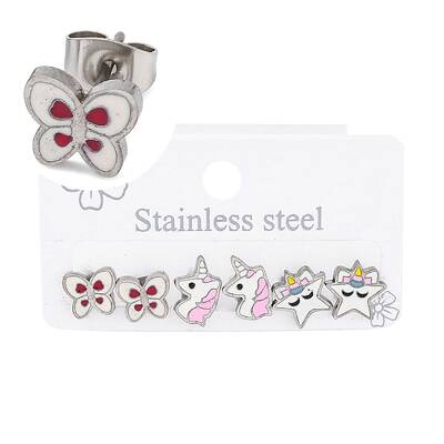 3 Pairs 3 Styles 304 Stainless Steel Enamel Stud Earrings for Women