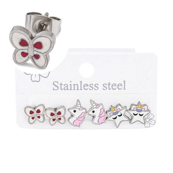 3 Pairs 3 Styles 304 Stainless Steel Enamel Stud Earrings for Women
