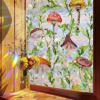 Mushroom Forest Pattern Window Sticker, 1 Count Colorful Window Film, Window Covering Sticker for Home Office Kitchen Bathroo...