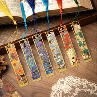 6 Pieces Metal Bookmarks with Tassel, Van Gogh Monet Flower Painting Themed Book Mark for Reading Women, Golden Hollow Bookma...