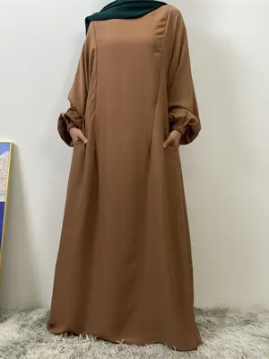Women's Solid Color Long Sleeve Abaya, Modest Comfy Round Neck Long Dress for Party Daily Wear, Ladies Islamic Clothing for A...