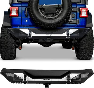 OEDRO Rear Bumper for 2018-2025 Jeep Wrangler JL & Unlimited JLU (2/4 Doors), Full Width Bumper w/D-Rings & Hitch Receiver & ...