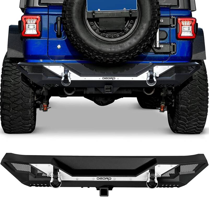 OEDRO Rear Bumper for 2018-2025 Jeep Wrangler JL & Unlimited JLU (2/4 Doors), Full Width Bumper w/D-Rings & Hitch Receiver & ...