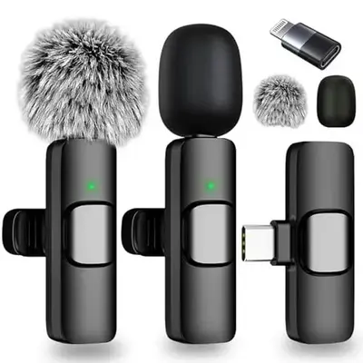 Professional Wireless Lavalier Microphone, USB Rechargeable Wireless Microphone, Plug-Play Lapel Mic for Video Recording, Tea...