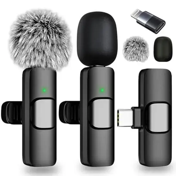 Professional Wireless Lavalier Microphone, USB Rechargeable Wireless Microphone, Plug-Play Lapel Mic for Video Recording, Tea...