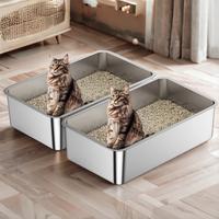 2 Sets Easy Clean Stainless Steel Cat Litter Box Durable Scratch-free Not stick Cat Toilet Pet Supplies Animal Odor Free Litt...