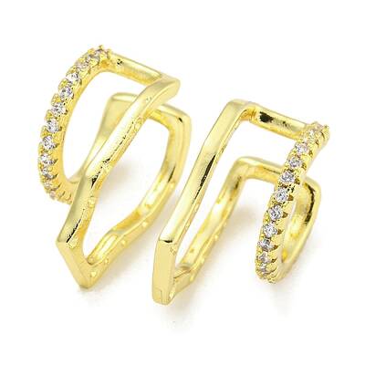 Brass Micro Pave Cubic Zirconia Cuff Earrings