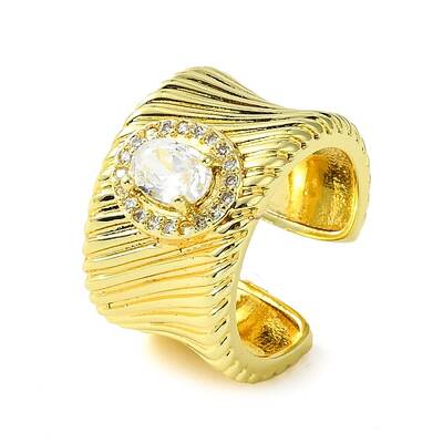 Brass Micro Pave Cubic Zirconia Oval Open Cuff Rings