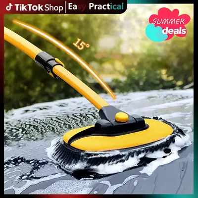 43'' Long handle car wash mop,15° Ergonomic design,Microfiber material,Avoid scratching,Retractable aluminum pole(Du...