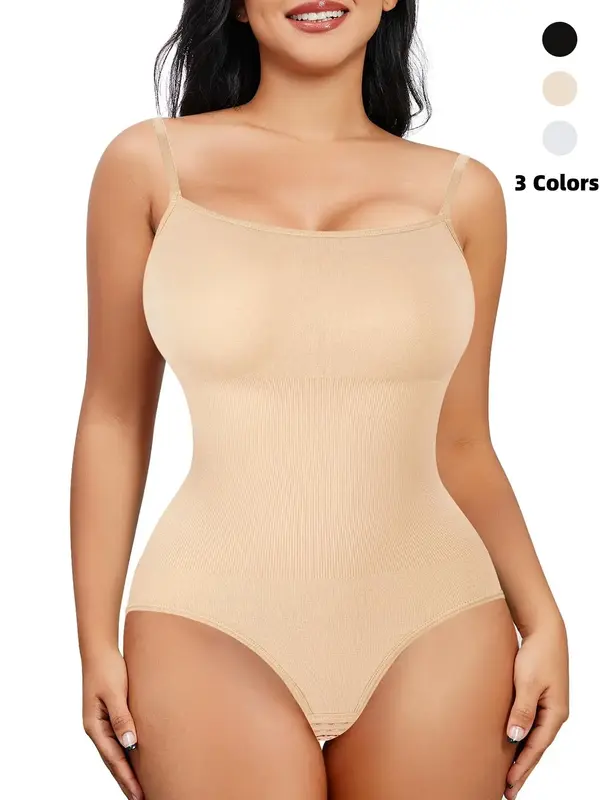 Women's Solid Cami Shapewear Bodysuit, One Piece Bodysuit, High Waist Bodycon Clothes, Women's Sleeveless Bodysuit, Please Pu...
