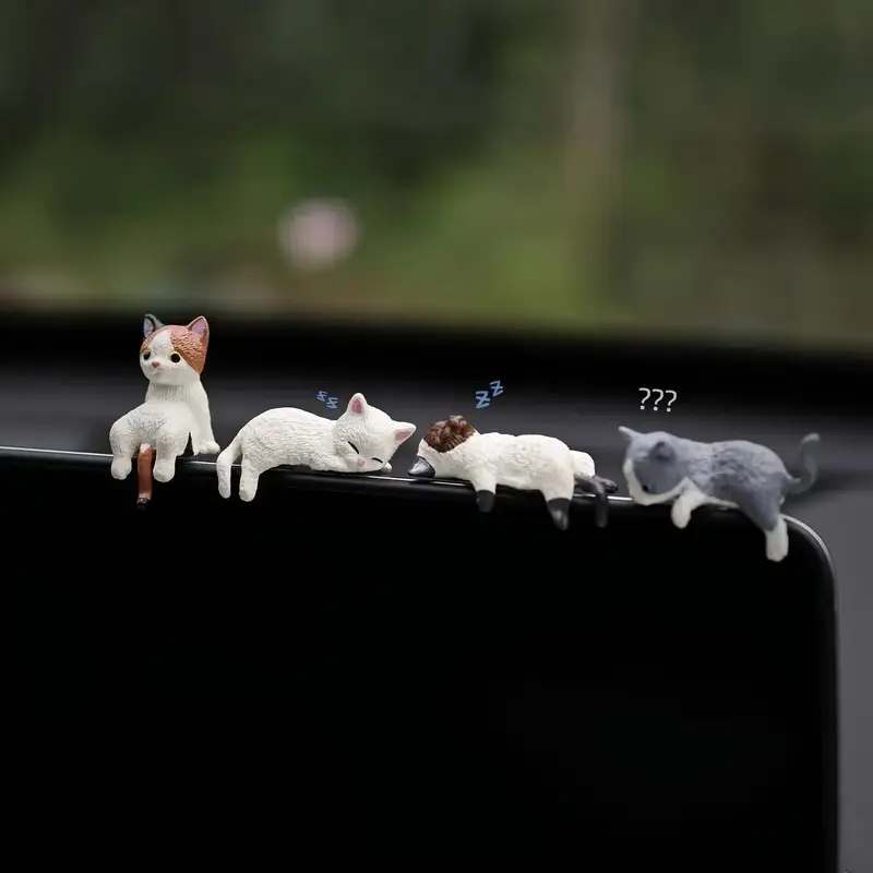 Cute Cartoon Cat Design Car Dashboard Decoration, 4 Counts/set Resin Miniature Figurines, Car Interior Accessories for Car, H...