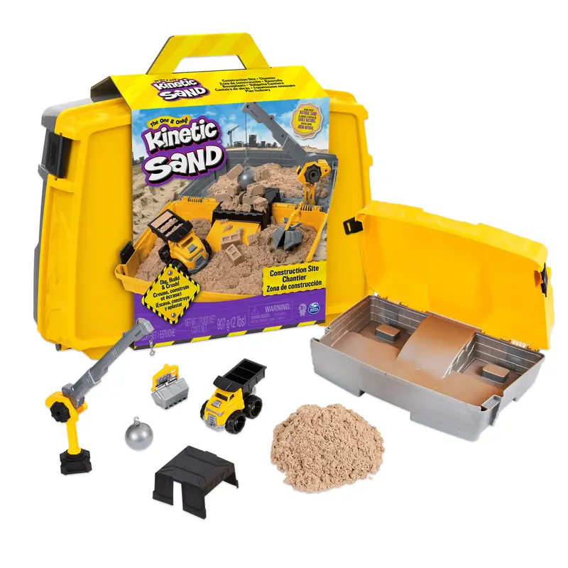 Kinetic Sand, Construction Site Folding Sandbox Playset with Vehicle and 2lbs Kinetic Sand, for Kids Aged 3 and up kids  craf...
