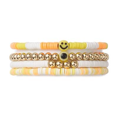 4Pcs Evil Eye & Smiling Face Polymer Clay & Plastic Beaded Stretch Bracelet Sets