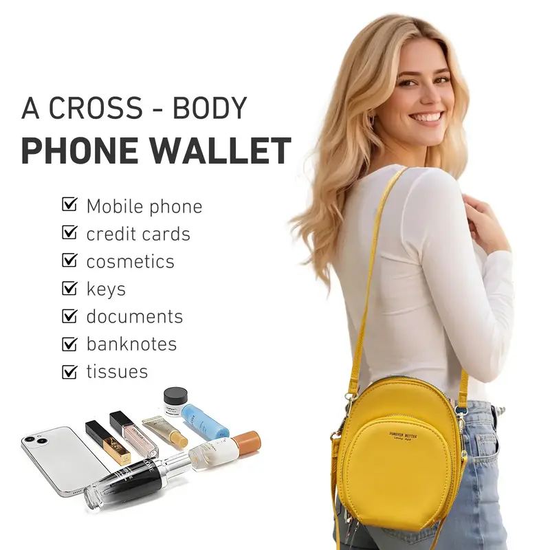Women's lightweight small crossbody bag, shoulder handbag, small-sized leather wallet for travel, card holder.