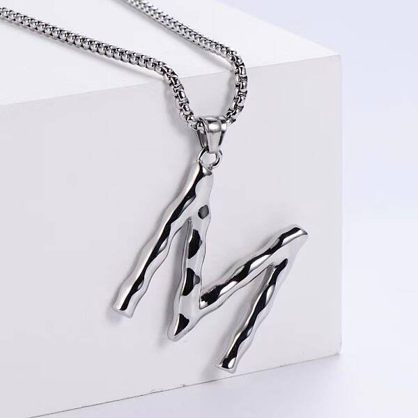 3Pcs Stainless Steel Textured Letter Pendant Box Chain Necklaces