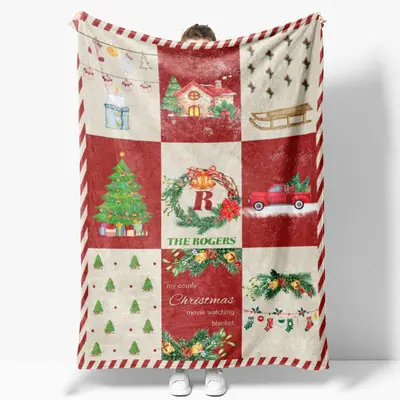 Custom Name Red Plaid Family Merry Christmas Blanket - Aperturee