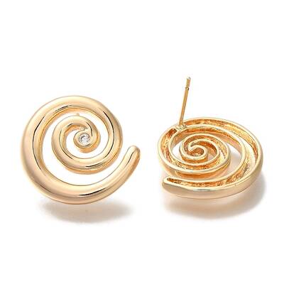 Brass Micro Pave Clear Cubic Zirconia Spiral Stud Earrings for Women