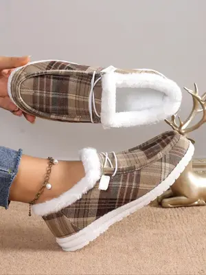 Women's Fashion Solid Color Lace Up Front Fluffy Suede Slip-on Shoes, Casual Comfortable Warm Thermal Lined Shoes, All Match ...