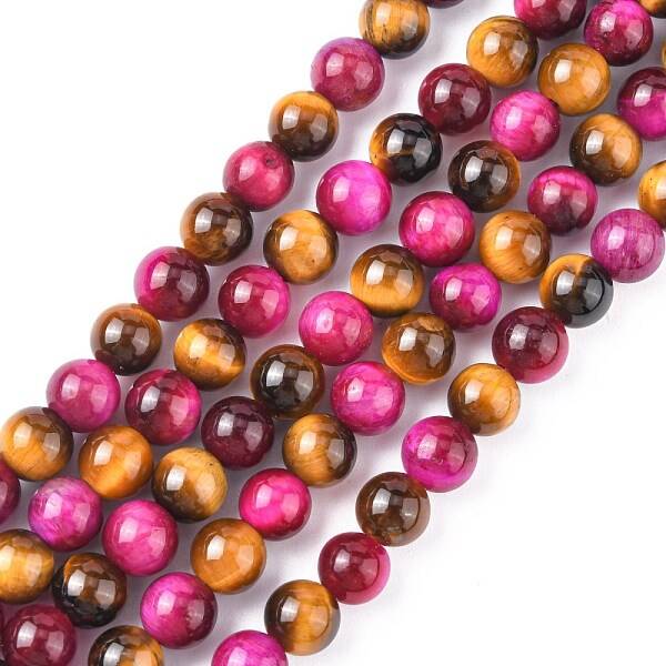 Natural Rose Tiger Eye(Dyed & Heated) and Yellow Tiger Eye(Dyed & Heated) Beads Strands