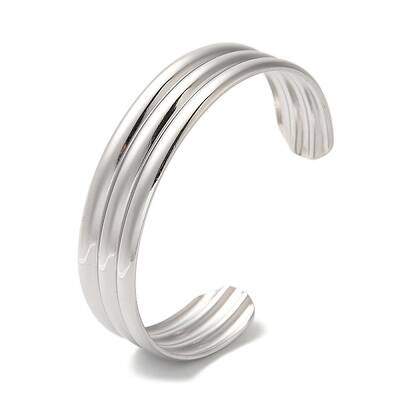 Stainless Steel Grooved Open Cuff Bangles for Women