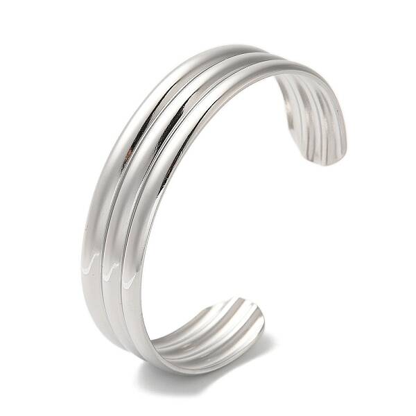 Stainless Steel Grooved Open Cuff Bangles for Women