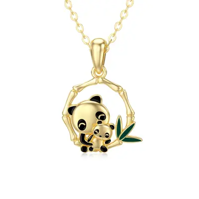 14K Gold Moissanite Panda & Bamboo Pendant Necklace