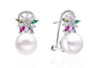 Agato Silver earrings with zirconia and river pearl AGT-E135KKC-P