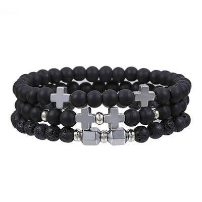 Volcano Stone Black Matte Black Gallstone Wood Beads Bracelet Set Combination Hip Hop Elastic Bracelet Bracelet Bracelet