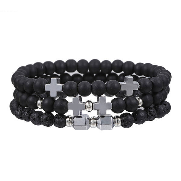 Volcano Stone Black Matte Black Gallstone Wood Beads Bracelet Set Combination Hip Hop Elastic Bracelet Bracelet Bracelet