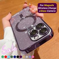 Glitter Case For iPhone 16 Pro Max 15 14 13 12 11 (Compatible with MagSafe) Camera Lens Protector Bling Plating Case Shockpro...