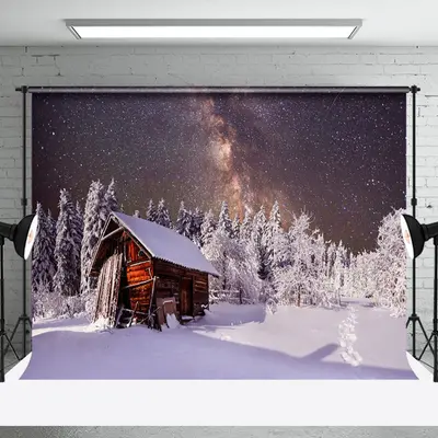 Aperturee Arctic Snow Forest Cabin Star Nebula Winter Backdrop