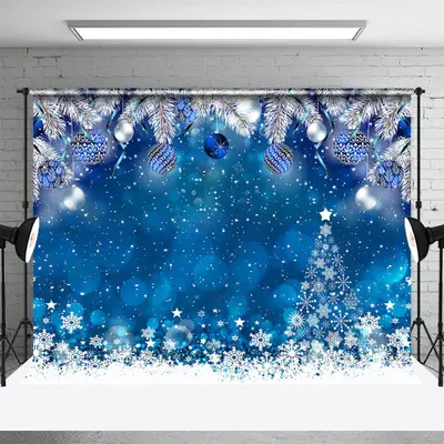 Blue Snowflake Ball Bokeh Christmas Photo Backdrop - Aperturee