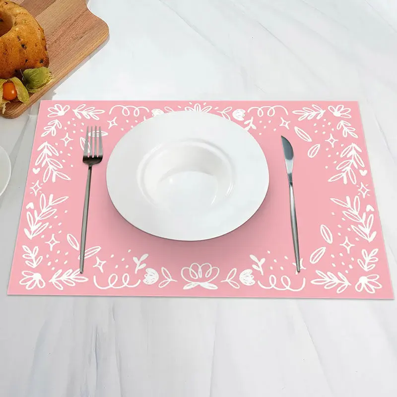 Pink White Leaf Patterns Modern Set Of 4 Placemats - Aperturee