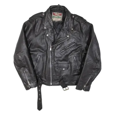 AKASO Mens Biker Jacket Black Leather 90s USA M